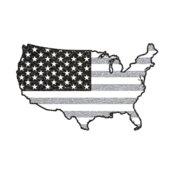 USA Map  Metallic Silver   Black 
