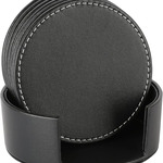 4" Leather 6-Coaster Set with Holder